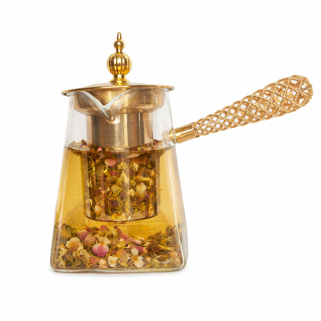 Tetera de Vidrio con Infusor Dorado 550 ml