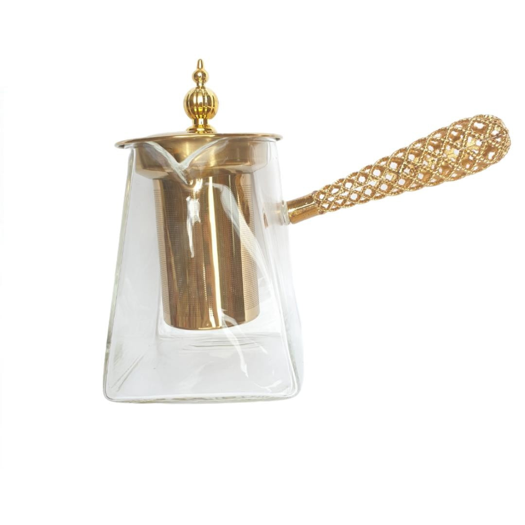 Tetera de Vidrio con Infusor Dorado 550 ml